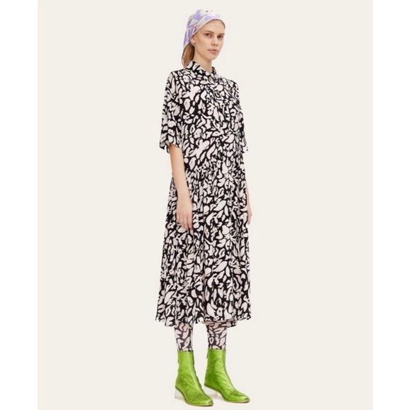 Stine Goya Hunter Leaf Midi Dress in Pale Pink / Black Size Small - Picture 4 of 12